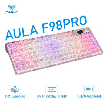 AULA F98pro 핫스왑 기계식 키보드, 투명 키캡 포함, BT5.0, 2.4G, USB-C RGB 백라이트 게임용 키보드, 화면 포함