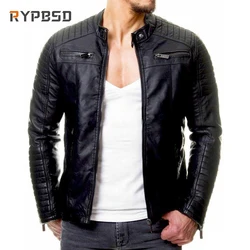 Rote Lederjacke für Männer 2024 Herbst Winter Stehkragen Reiß verschluss Strickjacke Slim Fit Streetwear Faux Punk Motorrad Bomber mäntel