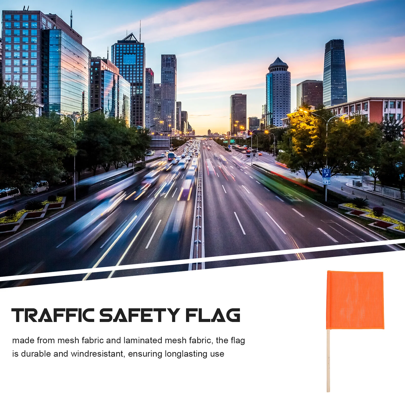 علم السلامة المرورية عالي الوضوح، عمود خشبي خفيف الوزن، نسيج شبكي متين، علم تحذير محمول للطرق السريعة #4