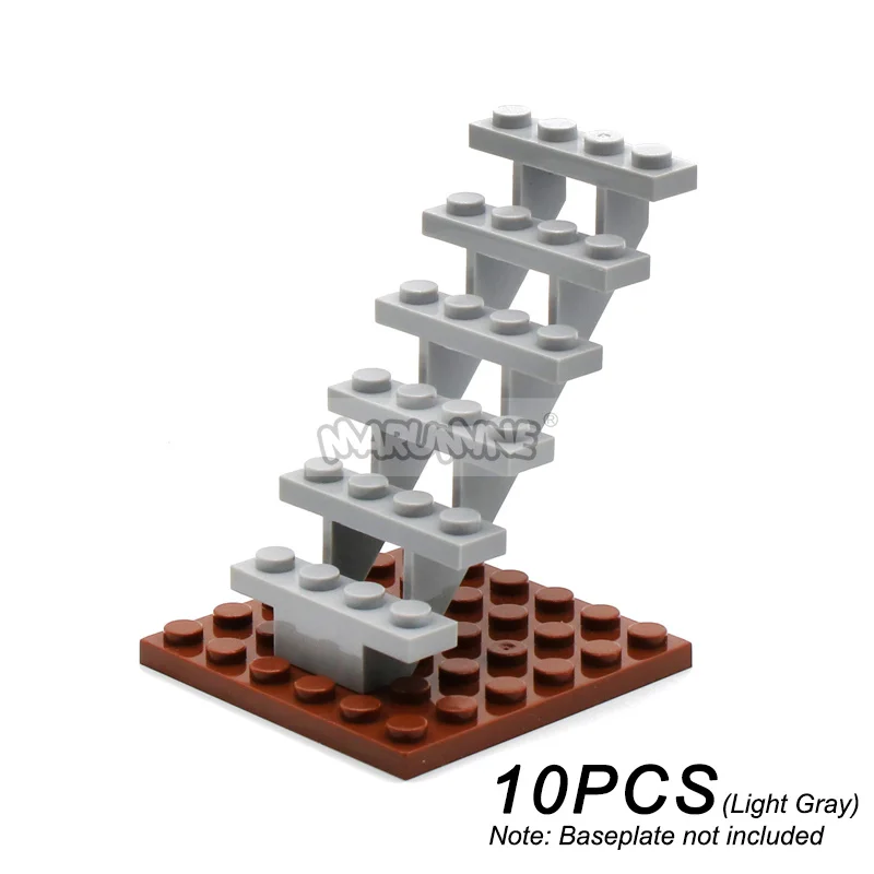 Marumine 10 Stück Treppenhaus-MOC-Steine, 7 x 4 x 6 Haustreppen, gerade offen, 30134 Stufen, Leiter, modular, My City-Baustein-Partikel