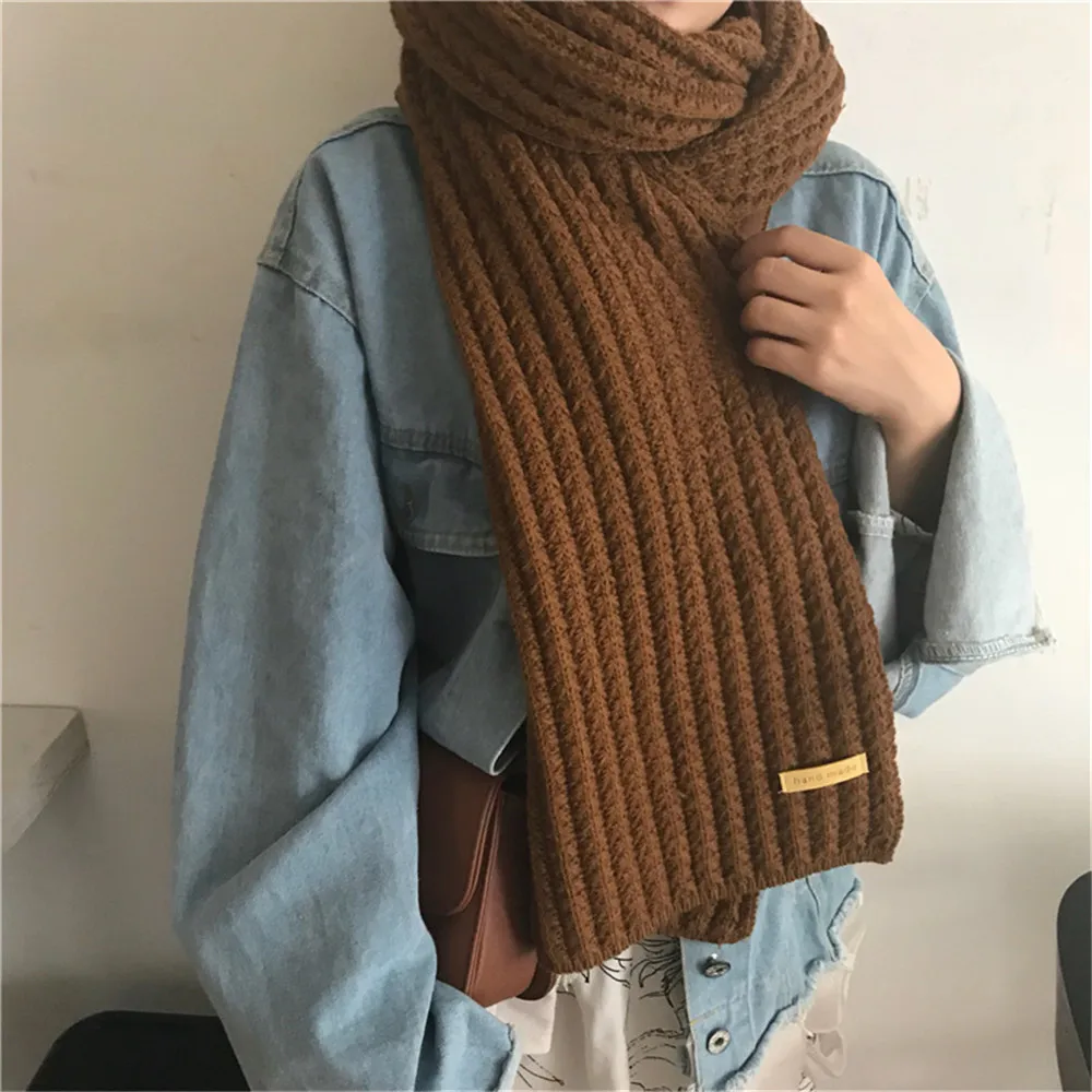 Fashion Women Men Winter Warm Knitted Scarf Solid Color Outdoor Thickened Neckerchief Vintage Wraps Long Scarves Neck Cover