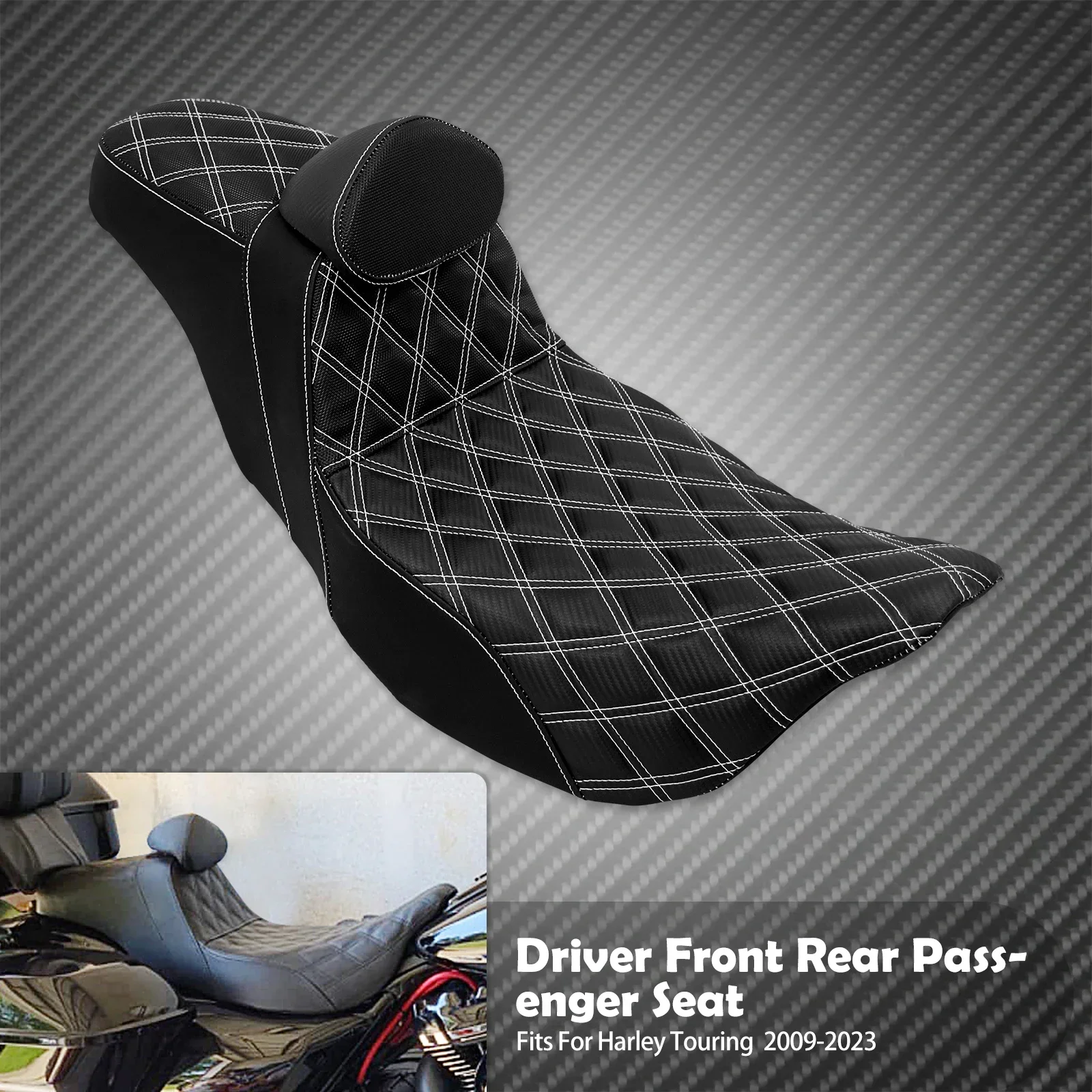 Motorfiets 2-Up Seat Met Driver Rugleuning Kussens Rooster Stitch Voor Achterbank Voor Harley Touring Electra Glide FLHR 2009-23