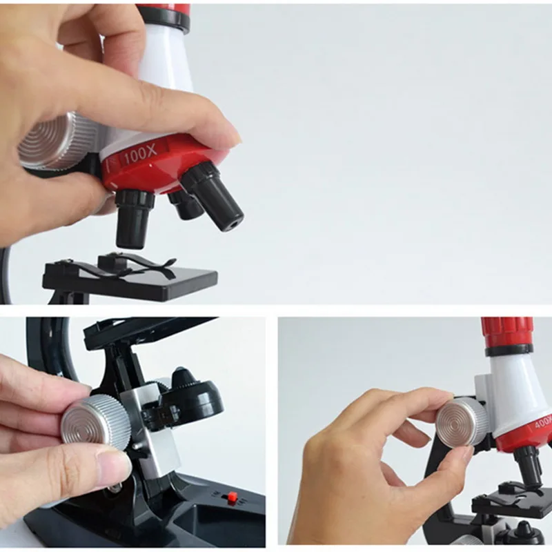 Kids Microscope Kit Science Lab LED 100-1200X Biological Microscope Home School Educational Toys Children Optical Instruments