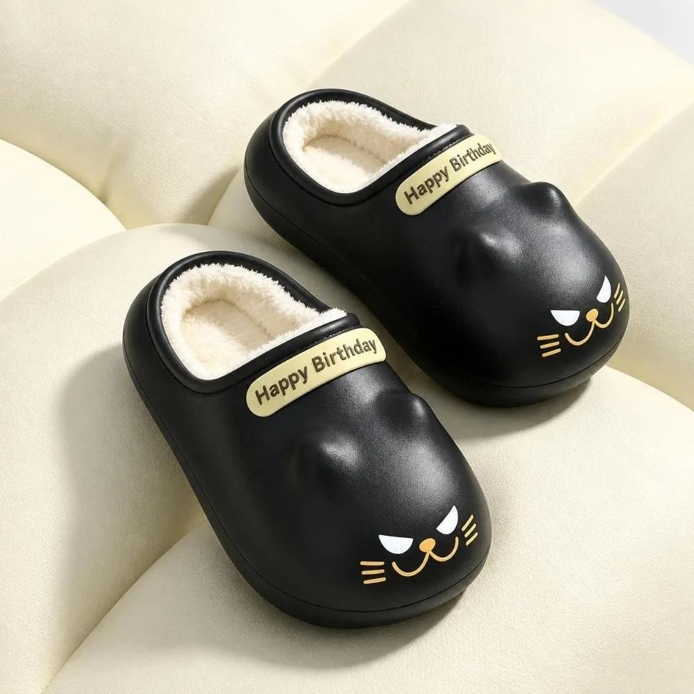New Waterproof Cat Paw Slippers Warm Closed Toe Kitty Mules Fluffy Height Increasing Cat Slippers Outdoor Indoor