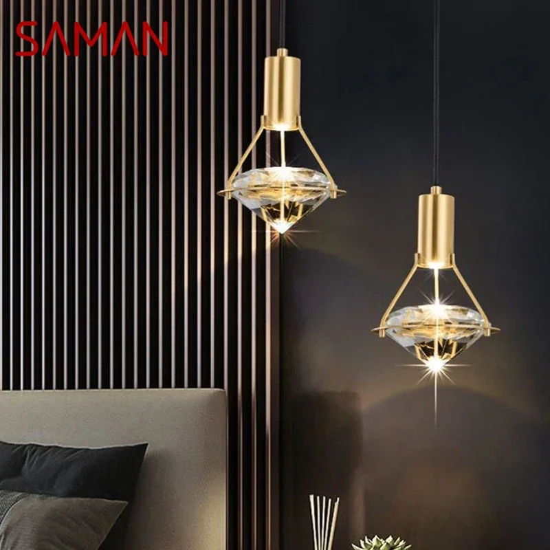 Saman Nordic Crystal Hangende Lamp Moderne Slaapkamer Bedlampje Gepersonaliseerde Creativiteit Led Restaurant Bar Gangpad Kroonluchter