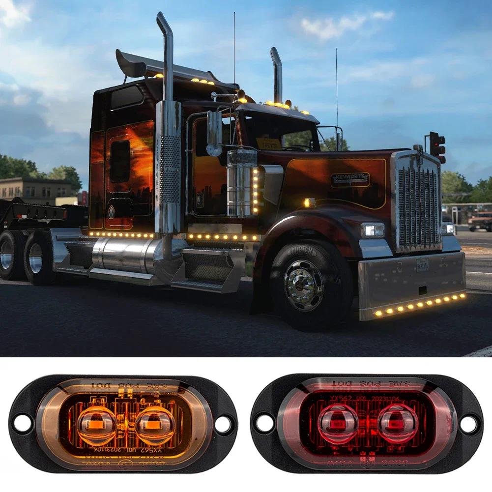 2/4 LEDs Truck Len Side Marker Lights 12-24V Waterproof Car Trailer Lorry Truck Van Bus Safety Warning Signal Light Red Yellow