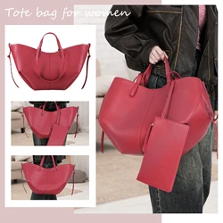 Women Simple Shopping Bag Large Capacity Solid Color Bag PU Leather Leisure Bag with Matching Clutch Set