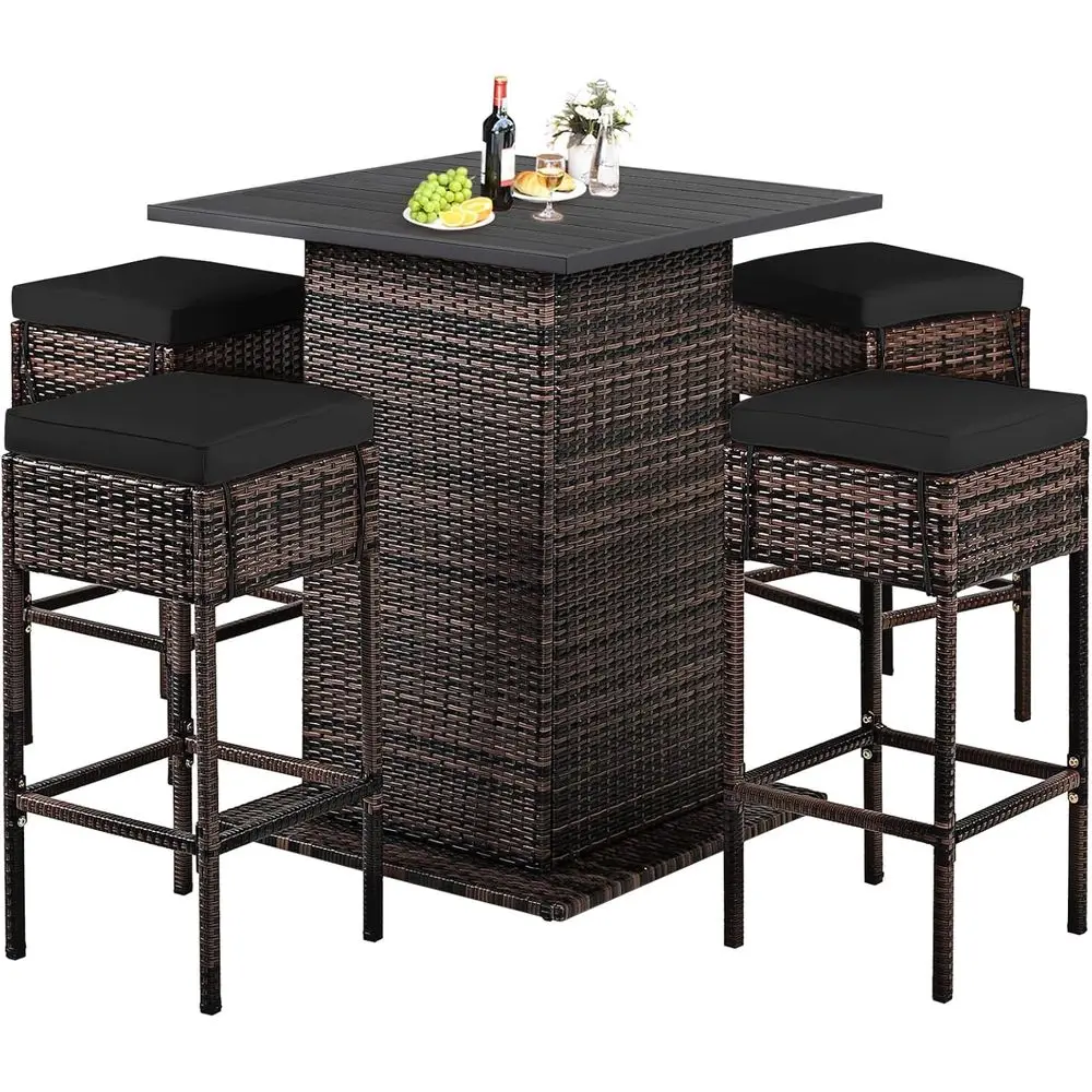 

Уличный барный комплект из ротанга с 4 стульями, прочная стальная рама, с мягкими подушками, черный