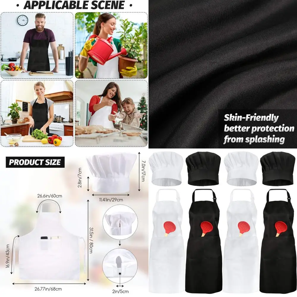 

Adjustable Chef Apron Set with Pockets and Butcher Hats for Men & Women, 4-Piece Kitchen Wear