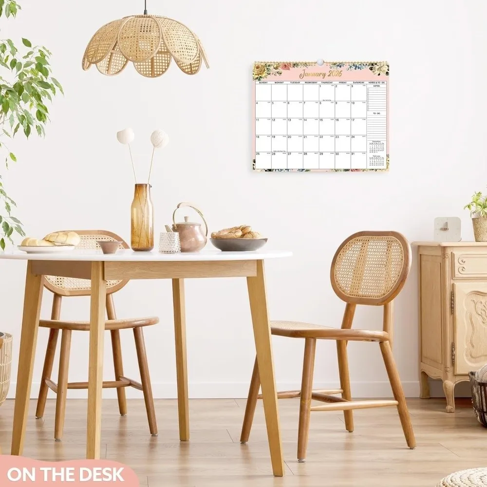 

2026 Jan.- 2027 Jun Wall Calendar Spiral Binding Flower Pattern Monthly Calendar 18 Months Wall Mount Hanging Calendar