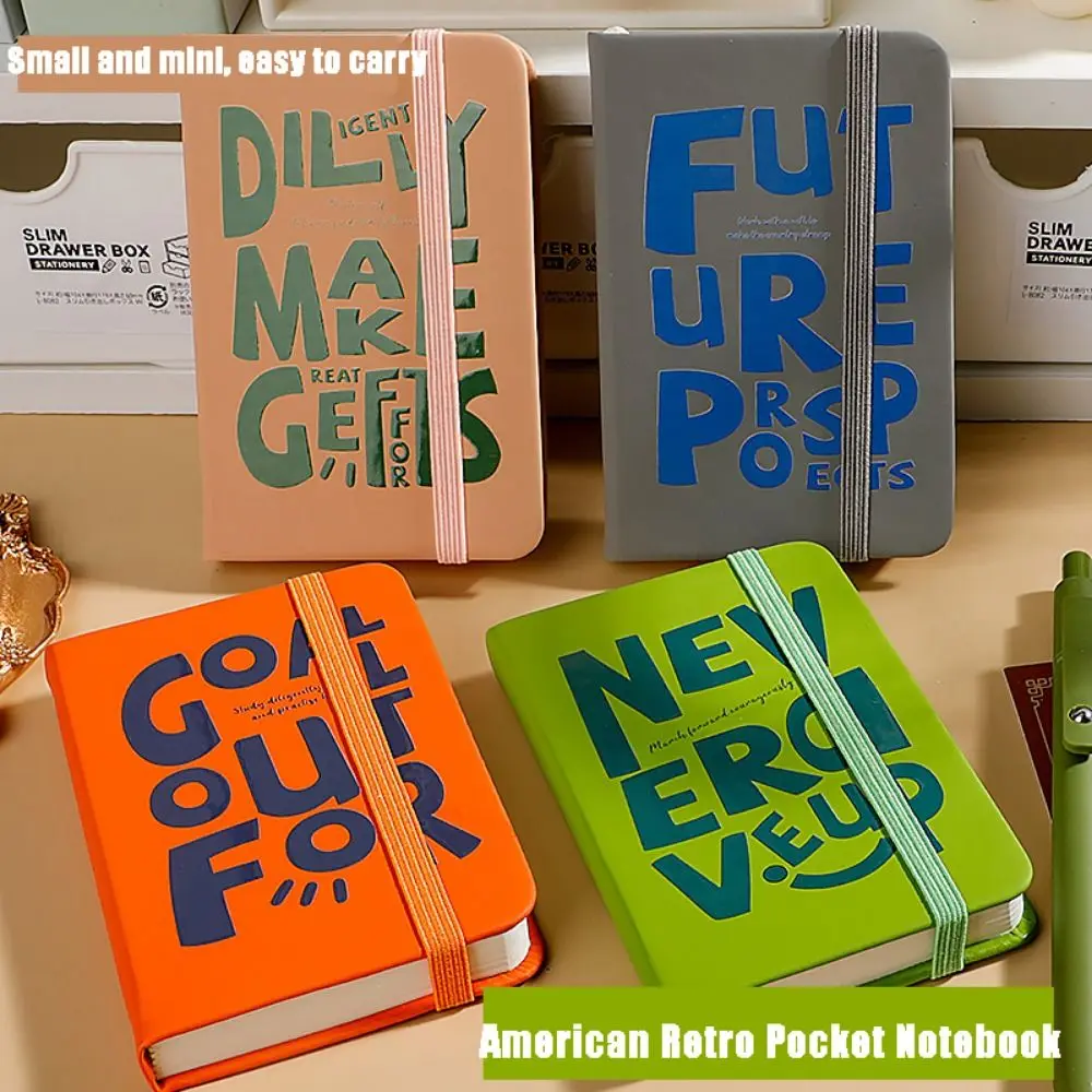 2Pcs American Retro A7 Mini Notebook 192 Pages Thick Paper Portable Pocket Notepad Multifunction Elastic Band Design Datebook