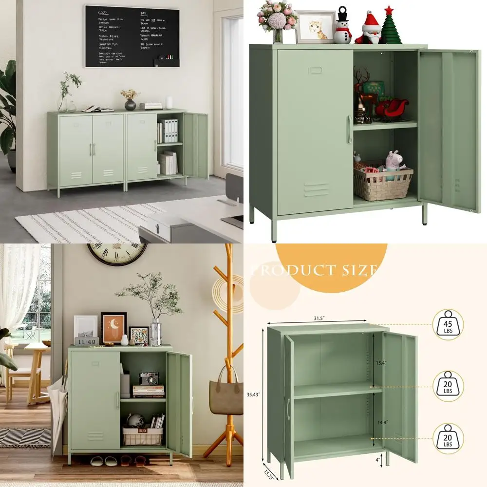 

2-дверный шкаф для хранения из зеленой стали, консольный столик-буфет для домашнего офиса (H35.43 дюйма)