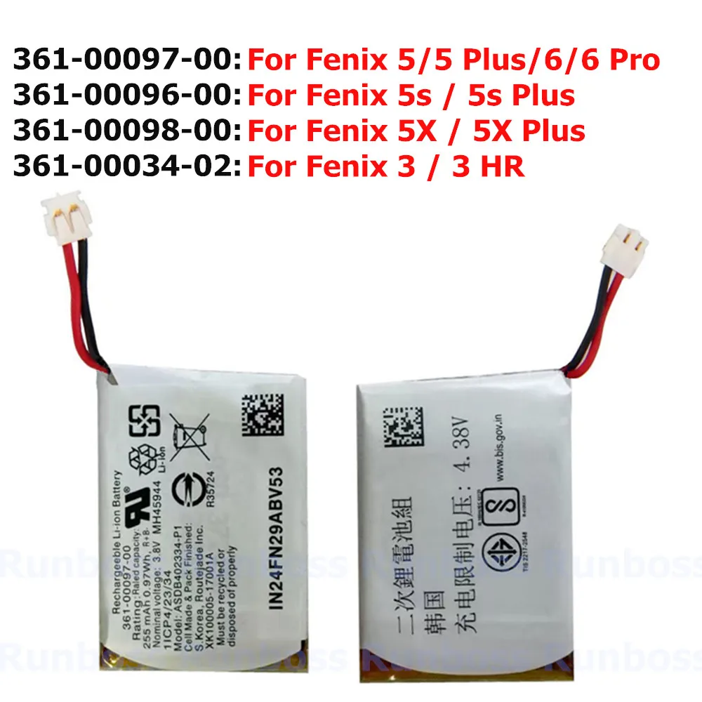 

361-00097-00 361-00098-00 361-00096-00 For Garmin Fenix 3 HR 5S 5F 5 Plus 6X 6 Pro 5X Forerunner 935 945 Approach S60 Battery