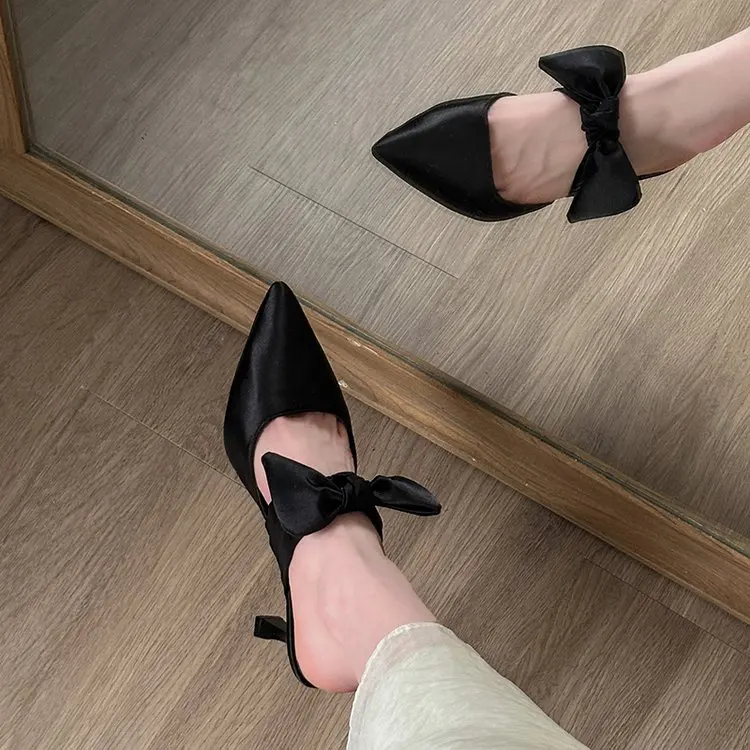 

Женские атласные тапочки с узлом на среднем каблуке Gentle Fairy Sle Mule Slip-On oes, летняя коллекция