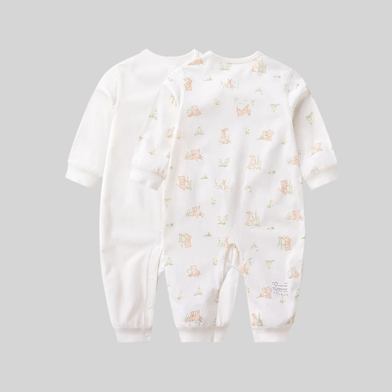 Macacão de Algodão Bebê Recém-nascido, Homewear Infantil, Bodysuits Criança, Onesie, Pijama Animal, Coelho, Roupas de Urso Estampado, 2pcs