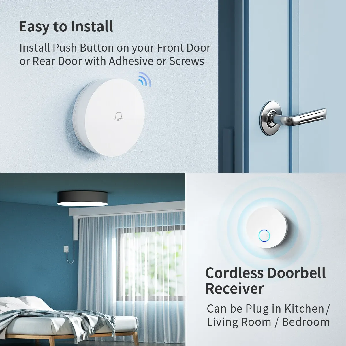 Smart Wireless Doorbell No Battery Required,Works with Alexa,Google Assistant,IPX5 Waterproof,Tuya App Control and Notification