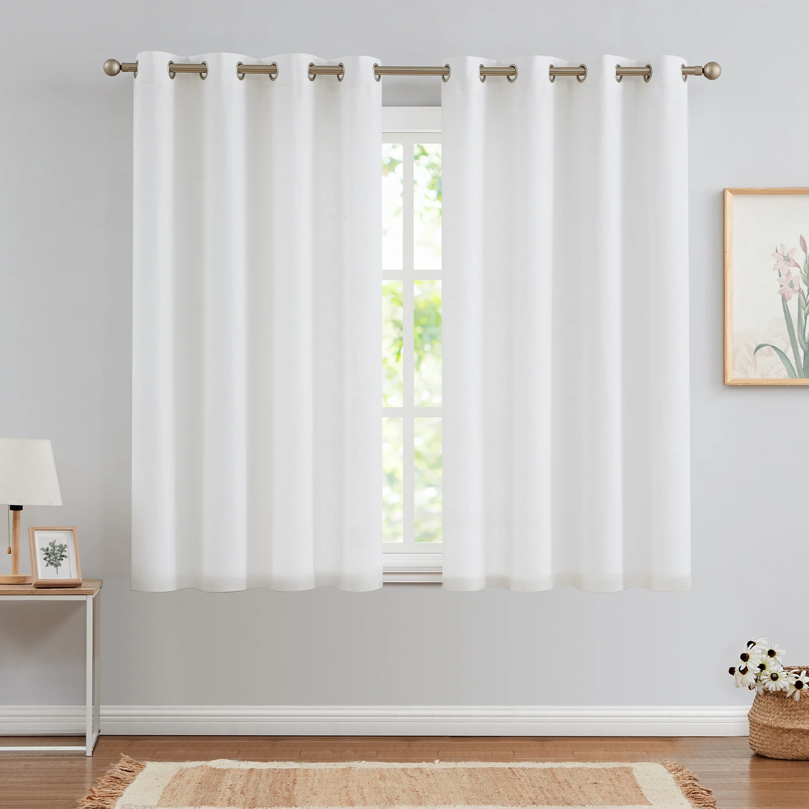 

JINCHAN 1 PC Linen Textured Curtains Light Filtering Drapes for Living Room Bedroom Farmhouse Window Curtain