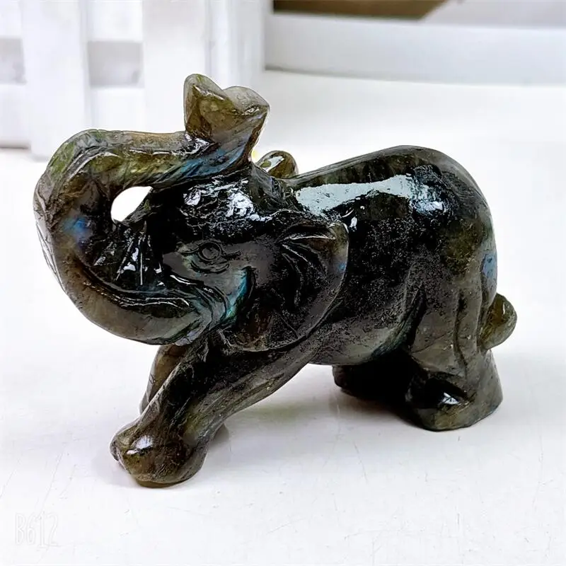 

Natural Labradorite Elephant Carving Figurine Energy Gemstone Crafts Home Decoration Christmas Gift 1pcs