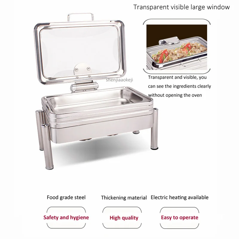 Прямоугольная Роскошная стеклянная Буфетная печь, подогрев спиртом/электрическая нагревательная пластина, подогревающая машина для пищевых продуктов, подогревающая печь