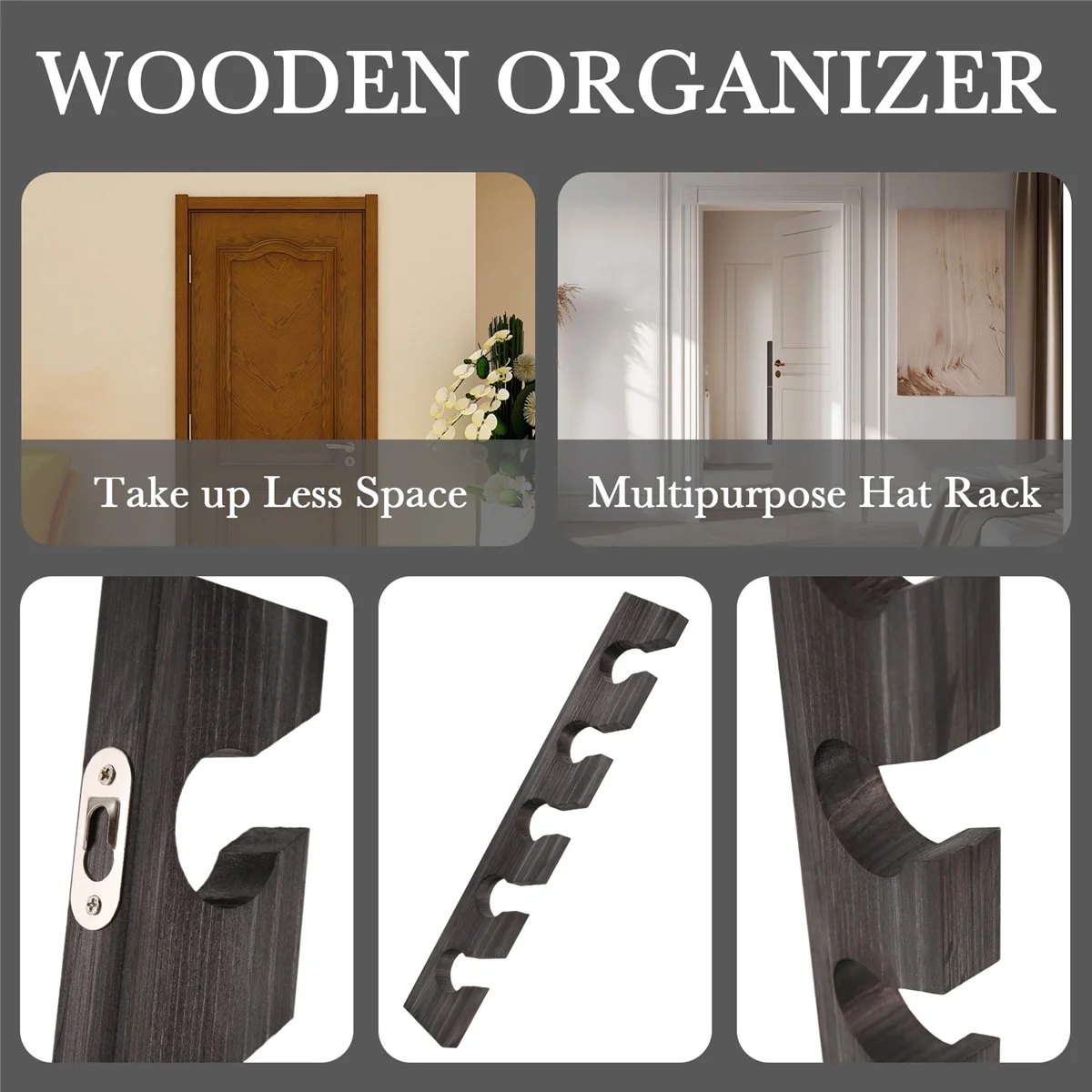 M21K Деревянная вешалка для шляп для бейсболки, домашний декор, компактный деревянный органайзер с полкой для дисплея, черный
