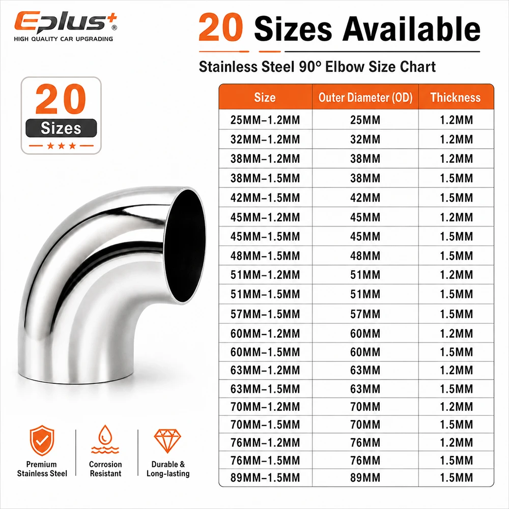 5PCS Stainless Steel Universal 90 Degree Elbow Pipe Polished Weld‑On Pipe Fitting Bend Tube for Car Exhaust Industrial Pipeline