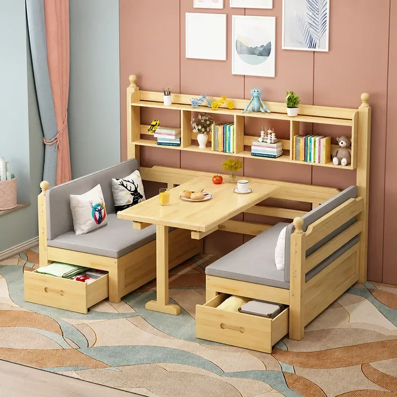 Solid Wood Sofa Bed Integrated Dual Purpose Living Room Small Apartment Foldable Multi Functional Combination Home with Desk