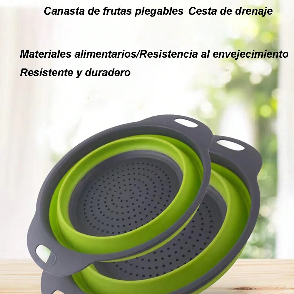 Extractor plegable cesta redonda de filtro de agua plegable cesta de agua plegable telescópica cesta de frutas de agua herramienta de cocina cesta de verduras cesta de drenaje de silicona