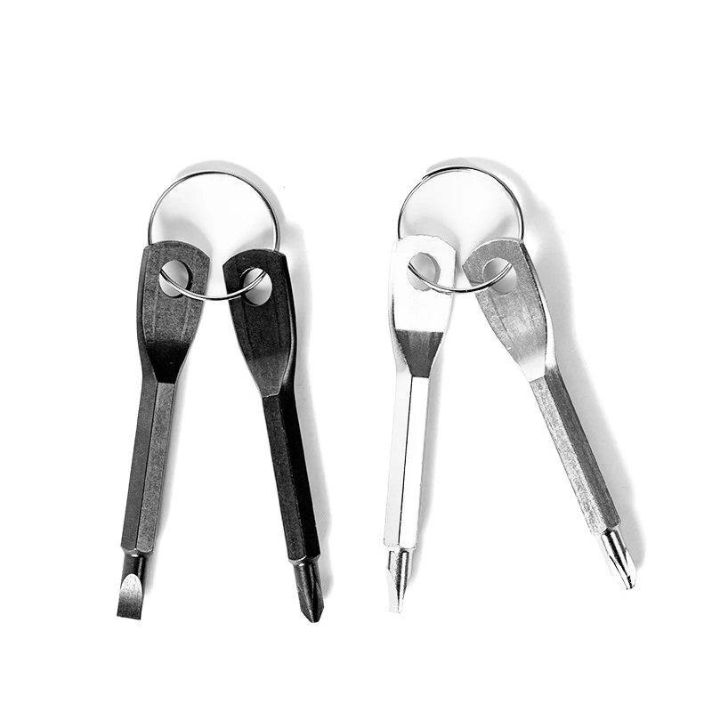 2pcs Portable Phillips & Slotted Screwdriver Key Ring Set Multi-Functional Mini Pocket Repair Tool Gadget for Camping Accessorie