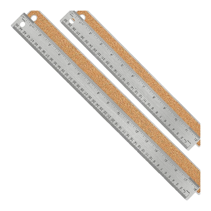 Metal Ruler With Cork Backing:(12+18 Inch) Stainless Steel Ruler Non-Slip Rulers With Inch And Centimeters