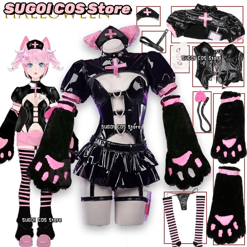 

BDemon Cat Nurse Cute Paw Girl Cosplay Polyurethane Leather Y2K Aesthetic Anime Outfit Paws Thigh Socks Halloween{SUGOI COS}