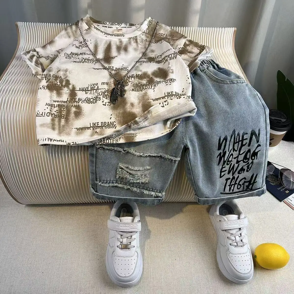 Children's Boys Suit New Tide Cool Children Short-sleeved Boys Baby Korean Version Summer Handsome Two-piece Suit