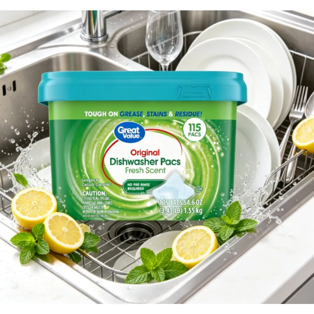 Great Value Original Dishwasher Cleaning Tablets, Fresh Scent, 115 Tablets