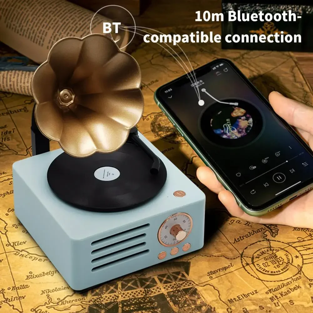 Retro-Plattenspieler drahtlose Bluetooth-Lautsprecher Vintage Sound Subwoofer tragbare Mini MP3-Spieluhr Geburtstags geschenk Home Dekoration