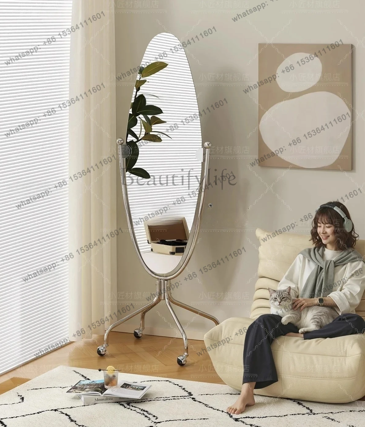 Simple Movable Full Body Mirror Floor-to-ceiling Home Girls Bedroom Fitting Mirror Internet Celebrity  Mirror