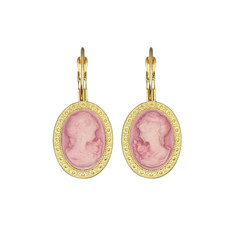 6 Colors Oval Lady Queen Cameo Earrings For Women Gold Color Gray Pink Cameo Clasp Earrings Fashion Jewerly