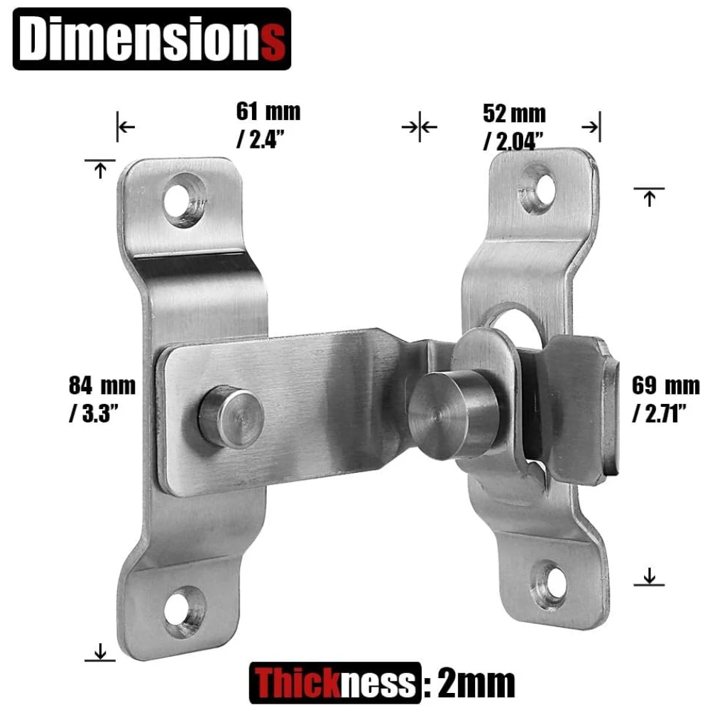 Flip Door Latch 90 Degree Heavy Duty Stainless Steel Bar Gate Latches Safety Door Lock Brushed Finish