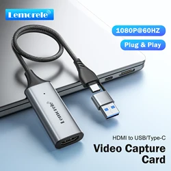 Lemorele AC05 Video Capture Card 1080p60Hz HDMI to USB/USB-C HDMI Video Grabber for Computer Camera Live Stream Record Meeting