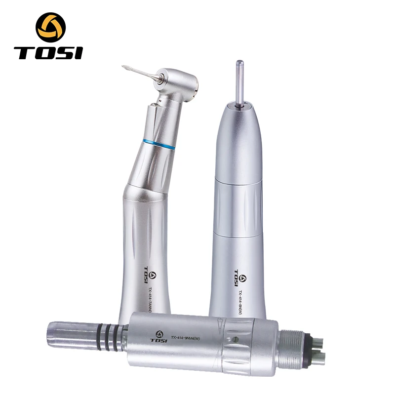 TOSI Low Noise Dental Contra Angle With LED Lights E-Tape Low Speed Handpiece Push Button Internal Water Spray 2/4 Holes Kits