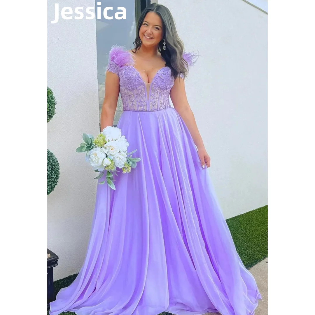 

Jessica Purple Prom Dress Feather Embroidery Prom Dresses Graduation Party Dresses Vestidos De Fiesta Elegantes Para Mujer