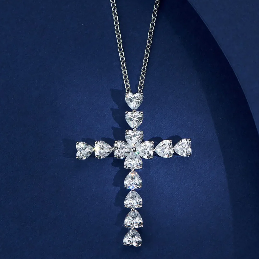 S 925 sterling silver CZ simulation diamond symbols heart cross necklace. Gift recommendations