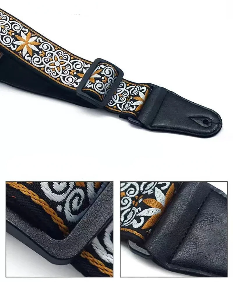 Colorful Embroidered Guitar Strap Acoustic Electric Bass Guitar Ukulele Cotton Shoulder Belt Adjustable Extra Wide for Men Kids