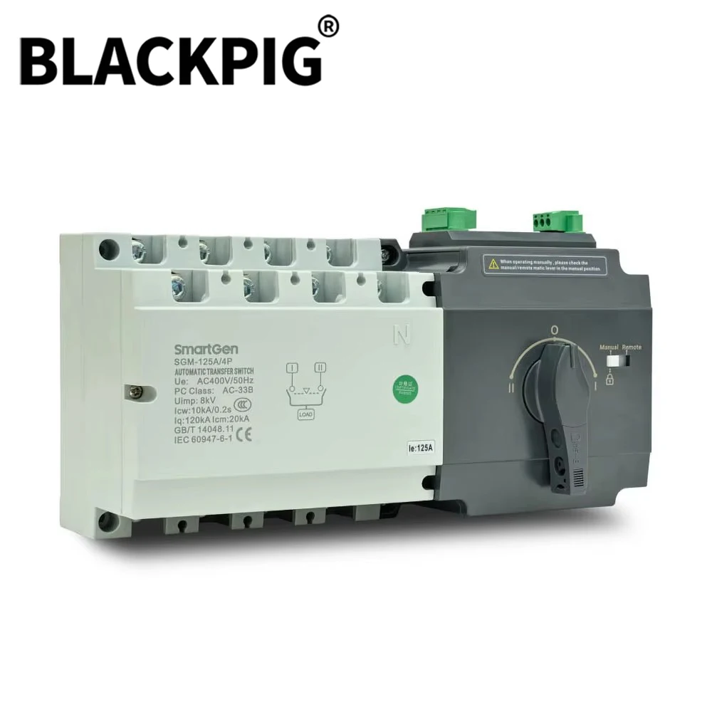 SmartGen SGM Genset Type ATS Switch SGM-80A SGM-125A 63A 80A 125A 4P Generator Dual Power Automatic Transfer Switch Blackpig