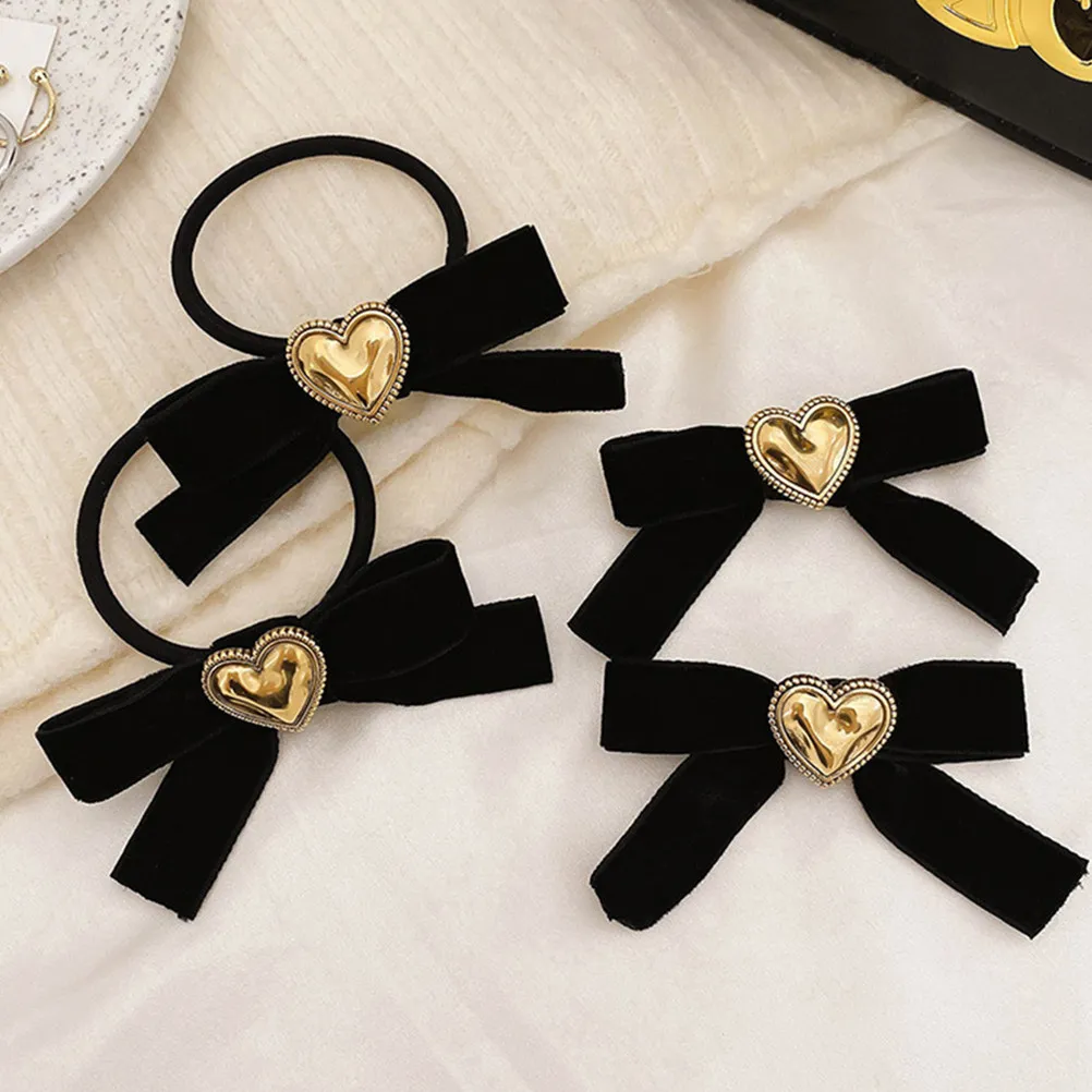 4Pcs Heart-Shaped Hair Clips Bow Knot Barrette for Ponytail Bun Styling Comfortable Gentle Grip No Pull Elegant Chic Daily Party
