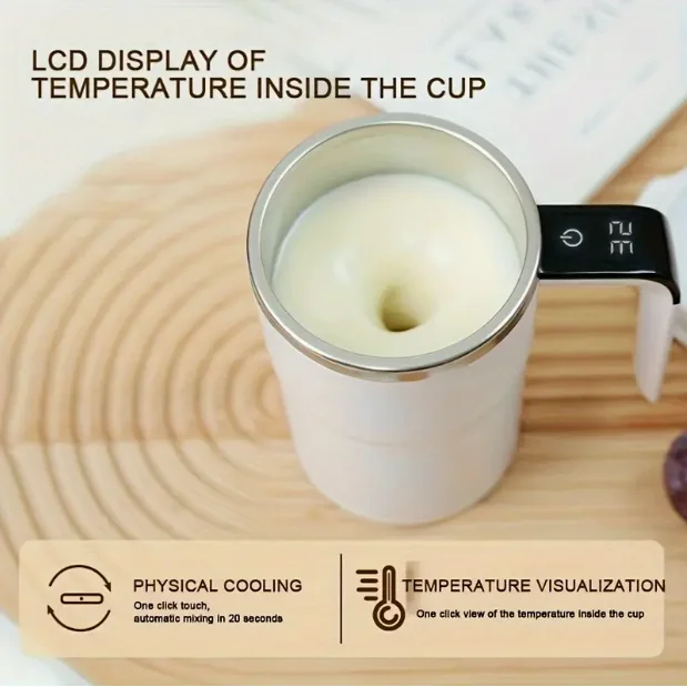 

Portable USB Rechargeable Coffee Mixer Cup with Temp Display, 304 Stainless Steel Electric Stirrer for Milk, Chocolate, Mocha, C