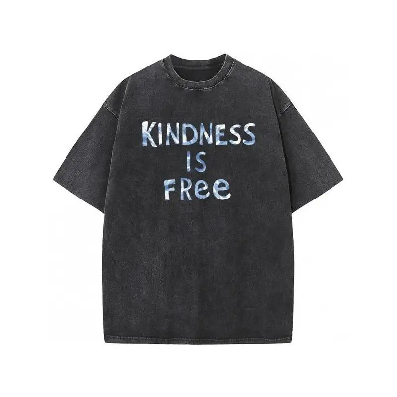 

Kindness Is Free T-Shirt Oversized Streetwear Tee Vintage Washed Cotton Tops for Men and Women