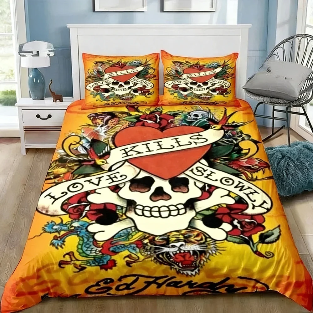 Ed-hardy Tattoo Tiger Skull Bedding Set Single Twin Full Queen King Size Bed Set Adult Kid Bedroom 3D Print Bedding Gift view 3