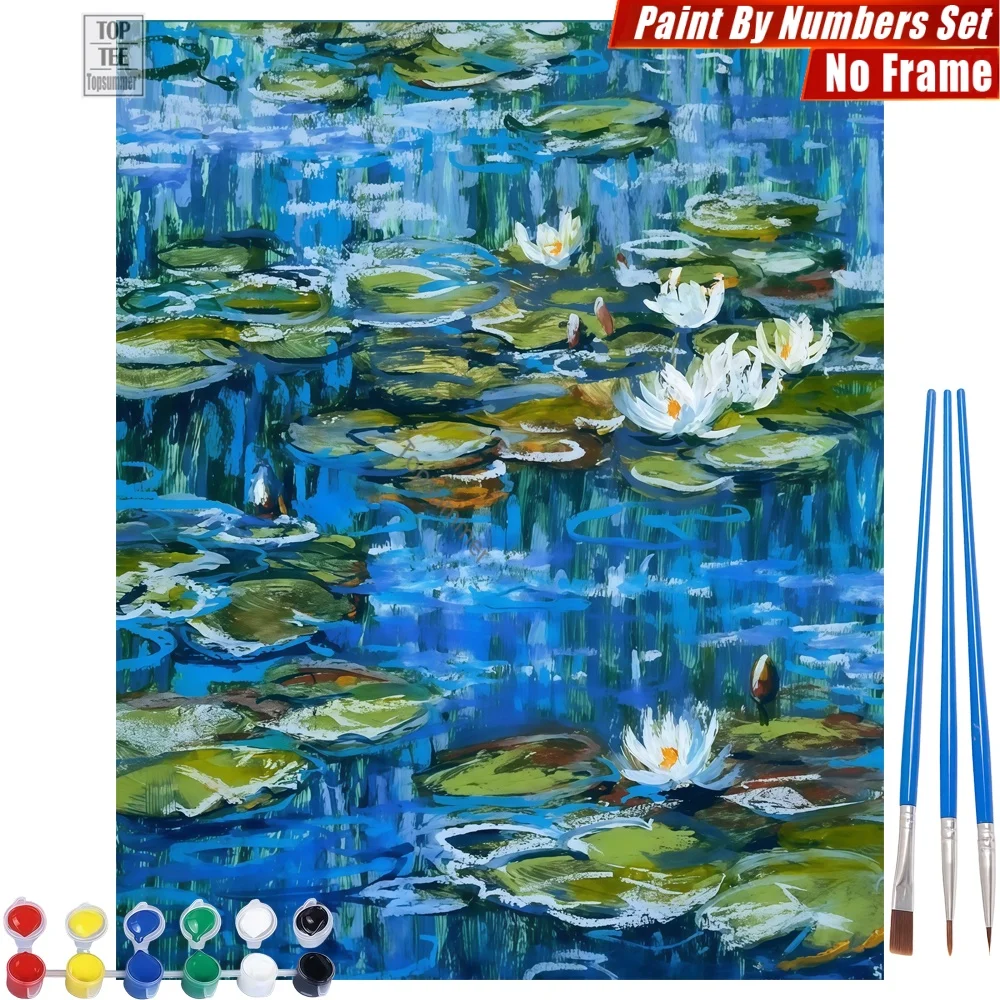 

Impressionist Water Lilies Paint By Numbers Kit - Lilies Pond Blue Living Room Wall Art Father'S Day Gift For Dad
