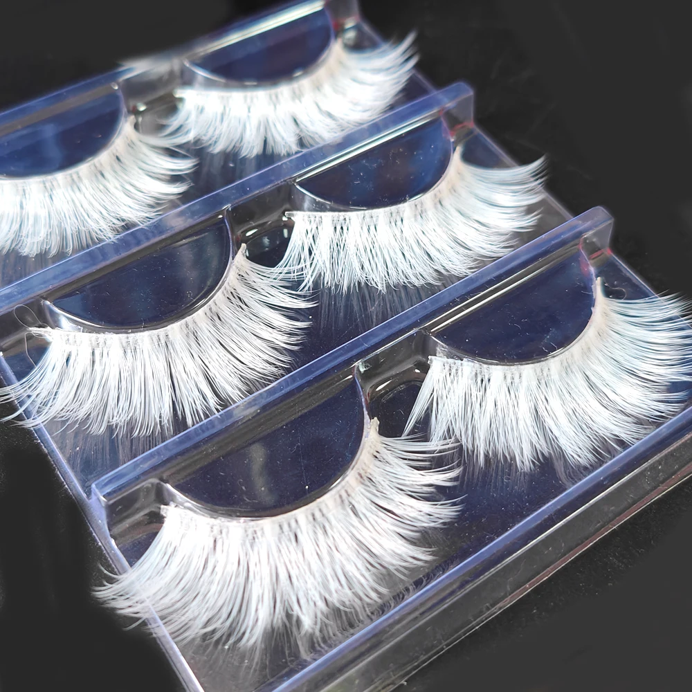 3 أزواج ماكياج الأبيض الرموش الصناعية طويلة سميكة واضح الفرقة مظهر دراماتيكي الأبيض وهمية رموش تمديد الهالوين عيد الميلاد Satge