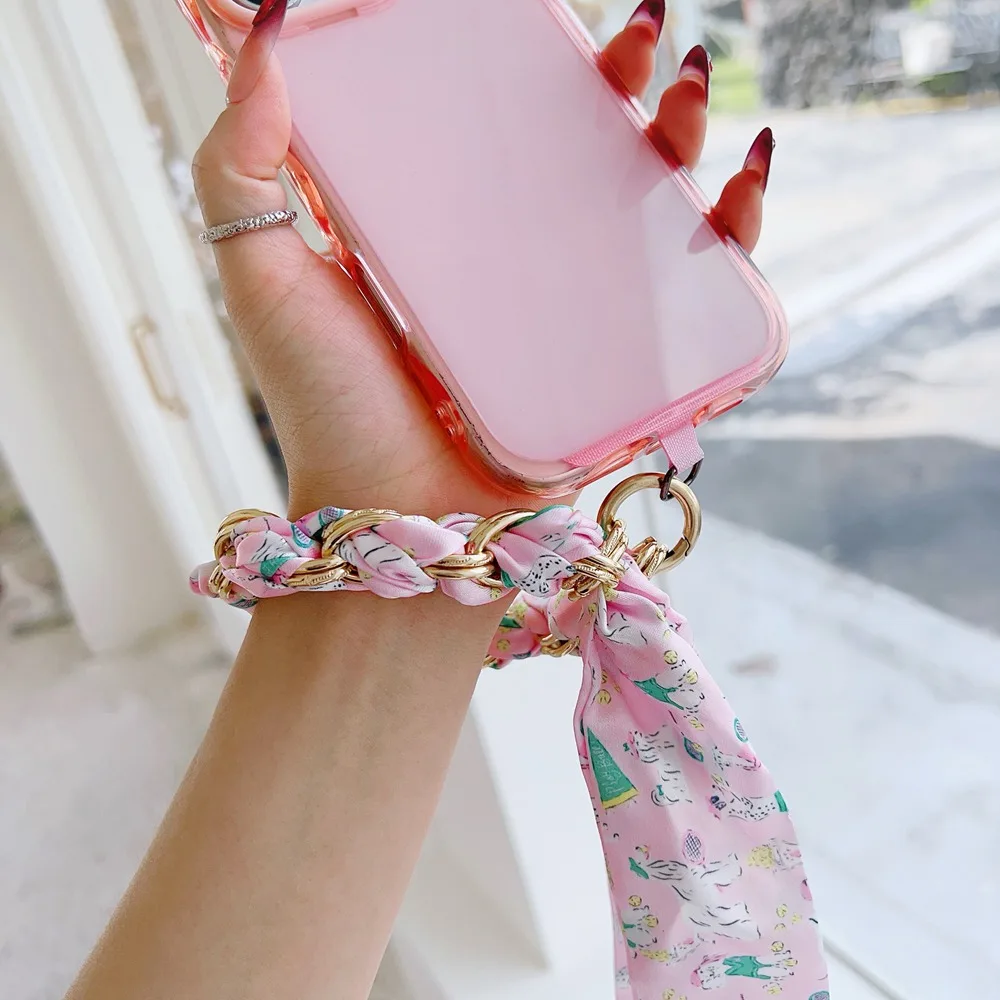 Modisches Seidenschal-Telefon-Lanyard mit abnehmbarem Handschlaufe, Seidenseil, Schlüsselanhänger, Ring, Kordel, Patch, Telefonhalter, Hängekette