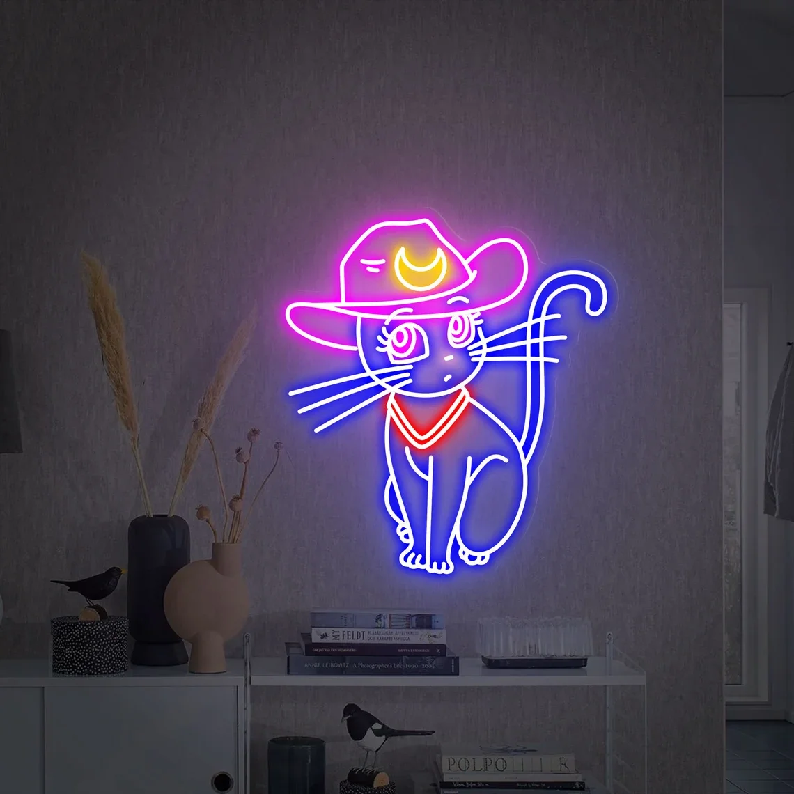 

Cowboy Hat Cat Neon Anime Neon Lights Sign Gamer Girl Zone Decor Bedroom Gaming Room Toy Shop Wall Decor Art Neon